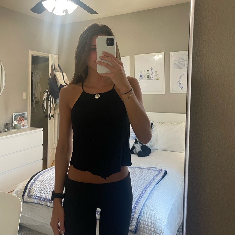 Black Flowy High Neck Top